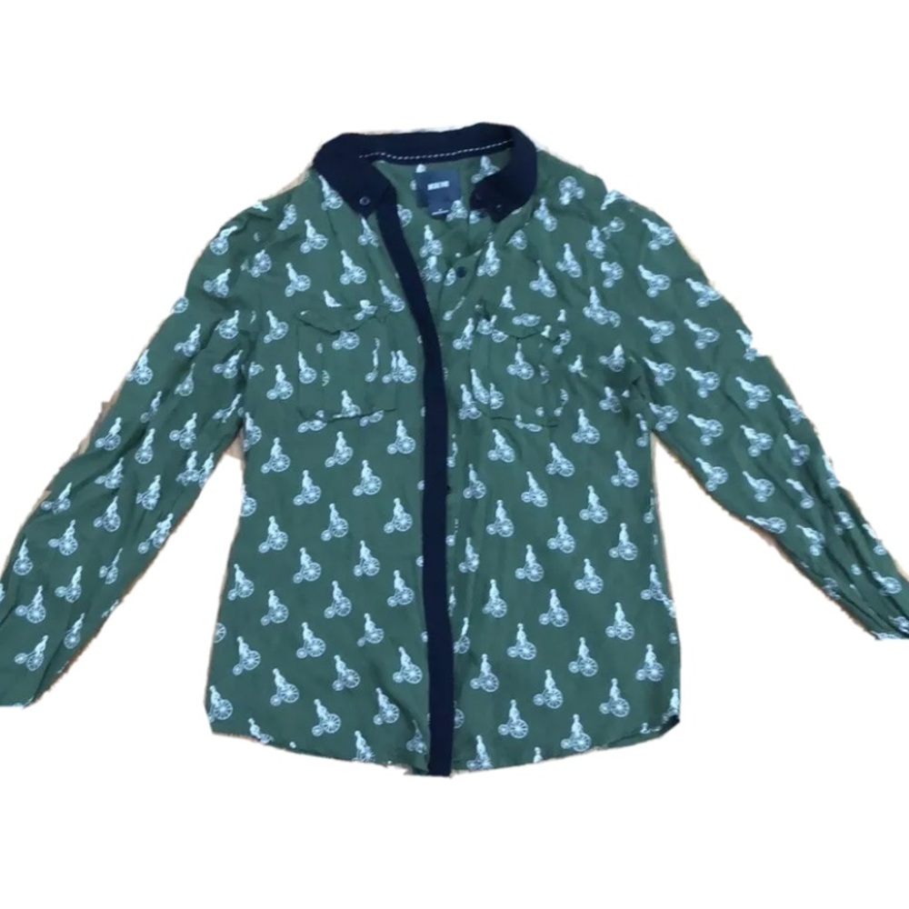 Anthropologie Maeve green and white  motorcycle button down blouse